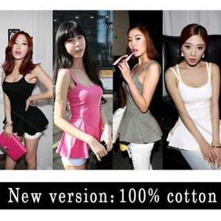 Korean Fashion Womens Open Back Peplum Cotton Spaghetti Strap Tee Tank 