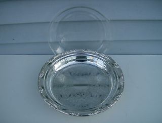 Gorham Newport Silver Plate Pie Server Footed Tray w/Fire King Glass 