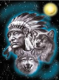 AIRBRUSH STENCIL INDIAN WITH WOLVES 3 SIZES CUT FOM MYLAR
