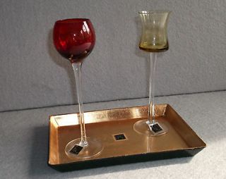 Circleware RED and AMBER CORDIAL CLEAR STEM GLASSES with GOLD and 