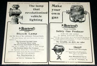 1906 OLD MAGAZINE PRINT AD, NEVEROUT BICYCLE, CAR, BOAT LAMPS, GAS 