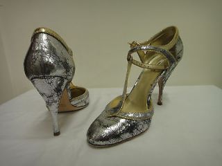 Mui Mui Silver Metallic Distressed Leather Shoes