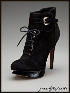   SAM EDELMAN Black UMA Suede Leather Ankle Lace Up Booties Boots Shoes