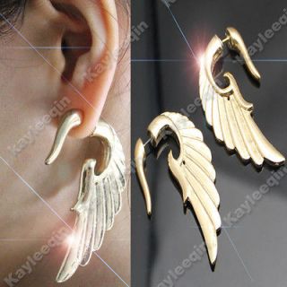 Fab Gold Angel Wing False Ear Plug Stud Tribal Earrings Goth Punk Rock 