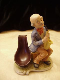 VINTAGE PORCELAIN FIGURINE ITALY PIPE HOLDER SAX PLAYER MUSIC 