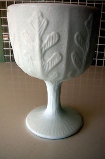 Vintage FTD White Milk Glass Pedestal Planter Oak Leaf Design 1975