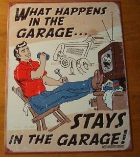   IN THE GARAGE STAYS Car Part Automobile Repair Tool Shop Decor Sign