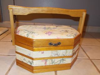 Vintage Wood & Tapestry Sewing Box Jewelry Box Trinket Box Yellow 