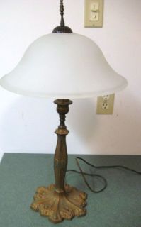 Vtg Art Deco Style Green Gold Floral Heavy Cast Iron Metal Table Lamp