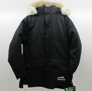   Mens Goose Down Parka Coat Jacket   Black w/ Fur Snowmobile 5220 41