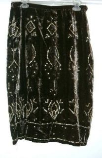 Anne Carson Brown Velvet Gold Sequin Evening Holiday Skirt Lined Skirt 
