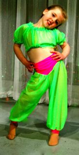 DANCE SHOW CHARACTER COSTUME HAREM GIRL NEON GREEN SEQUIN SET OR 