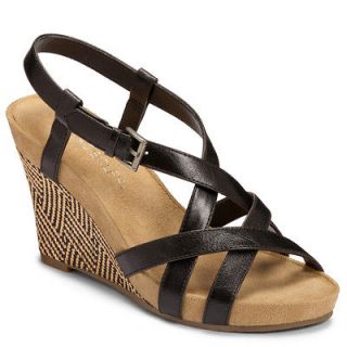 NEW GORGEOUS AEROSOLES MSRP $69 AT FIRST PLUSH BLACK STRAPPY WEDGES 