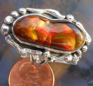 New Sterling Silver and Slaughter Camp Fire Agate Gem ring size 8 1/4