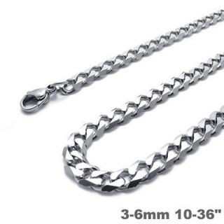 6mm 10 36 Silver Tone Mens 316L Stainless Steel Necklace Chain 