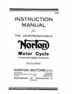 Norton Maintenance Manual Models 18, 19, 20, 50, 55 & ES2 1939 model 