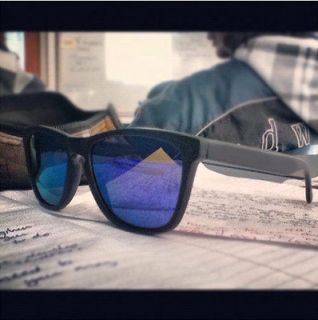 Frogskins Sunglasses MATTE BLACK w/ BLUE MIRROR LENSES  vintage 