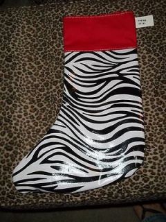 Zebra Print & red trim christmas stocking perfect for monogramming NWT