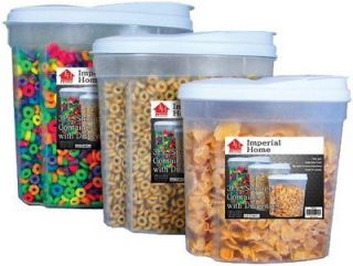 Plastic 3 Piece Cereal Dispenser Set Dry Food Storage Containers FREE 