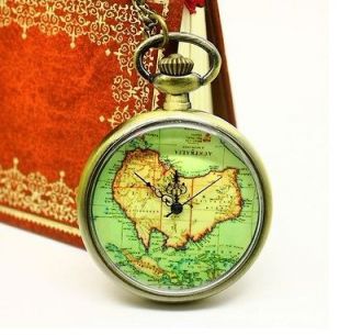   American vintage map steampunk snitch pocket clocket watch necklace