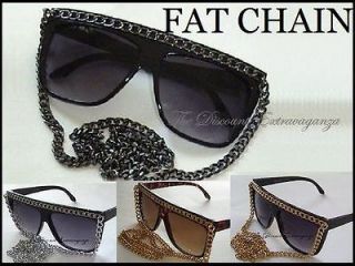 SNOOKI Celebrity Wayfarer Style Flat Top Fat Chain Sunglasses