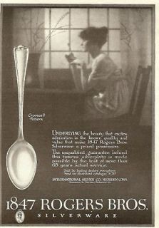 1916 woman admires 1847 ROGERS BROS Silverware AD PRINT