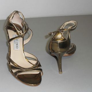   METALLICS PATENT LEATHER STRAPPY 4 HEEL OPEN TOE PUMP SIZE 39.5