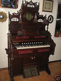 1891 Wilcox & White Foot Pump Organ w/ Ornate top Shelves Mirror 