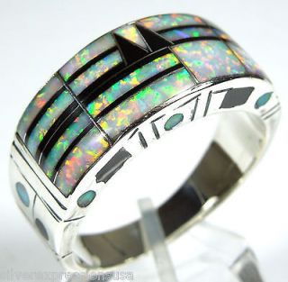   Opal and Black Onyx Inlay 925 Sterling Silver Mens Ring all sizes