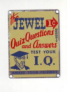 THE JEWEL OLD TIN PLATE WITH ARTWORK QUIZ QUESTIONS AND ANSWERS 1 cent 