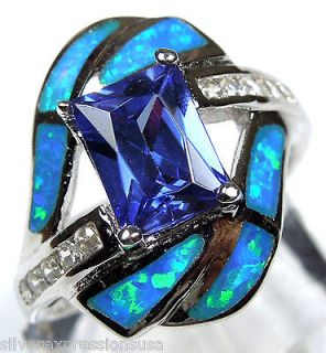   Tanzanite & Blue Fire Opal Inlay 925 Sterling Silver Ring 5 6 7 8 9