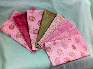 Pack Pink And Green Owl Fat Quarters