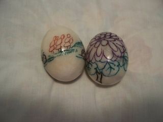 Vintage Handpainted Marble Eggs (2)~Some Yellowing From Age~082112