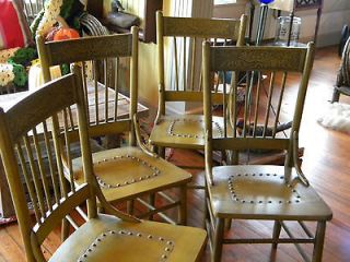   Primitive Farm Dining Chairs Pressed Spindle Back Original Paint
