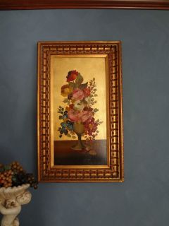 Antique Still Life Art Painting Oil Canvas Signed Vito Ruggeri Flowers 