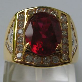 CT PRECIOUS RED RUBY OVAL WHITE CZs JEWELRY MENS RING SIZE 11.5