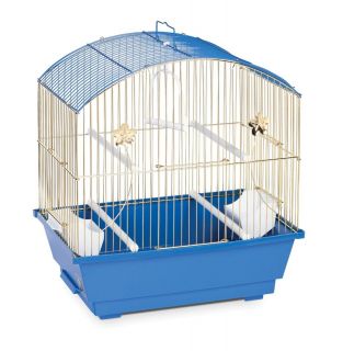 Bird Parakeet Cage w/Accessories Blue/Brass 16L x 10W x 20H by 