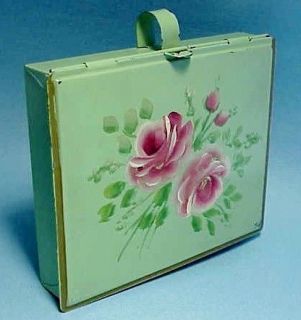   ROSE FRENCH CHIC GREEN SILENT BUTLER SHABBY HP TOLE JEWELRY BOX VTG