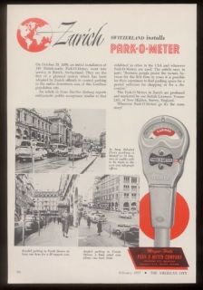1957 Zurich Switzerland photos parking Park O Meter ad
