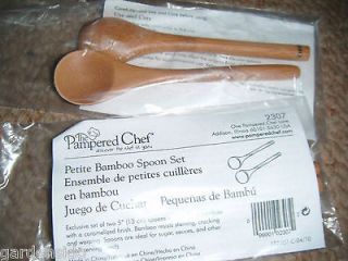 PAMPERED CHEF BAMBOO PETITE SPOON SET OF 2 GREAT FOR INDIVIDUAL DIPS 