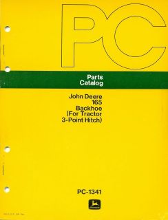 John Deere PARTS CATALOG 165 Backhoe for 170 Tractor 3 Point Hitch PC 