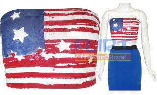 Womens American Flag Print BRA Ladies Boobtube Bandeau Stars Stripe 
