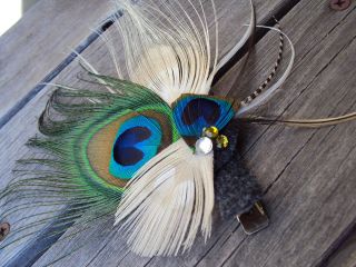 peacock feather hair clip bridal