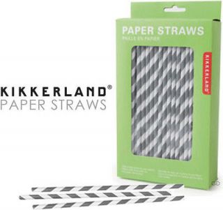 Kikkerland Gray Stripe Paper Straws 144 Biodegradable Compostable Bar 