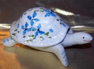 Pretty Turtle Box from Portugal Hand Painted Flowers 7 X 4 Tall 