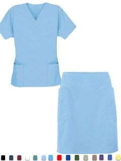 New PLUS SIZE Medical Scrub Uniform Ladies Shirt & Skirt Set with 4 
