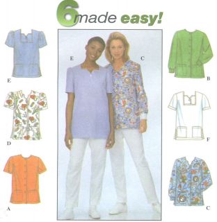 Misses Uniform Scrub Top Sewing Pattern Neck Variations Patch Pockets 