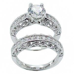 Sterling Silver 925 Vintage Filigree Bridal Wedding Ring Engagement 