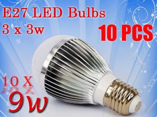 10 PCS 9W E27 Energy Saving LED 3 x 3W Light Lamp Bulbs Lighting Cool 