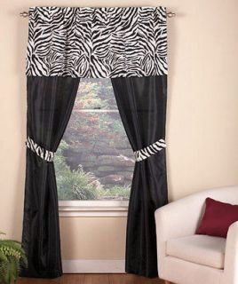 Pc. Complete Animal Print Window Curtain Set Black Zebra Valance 